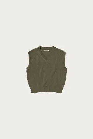 Flat Yarn Rib Knit Vest - Khaki