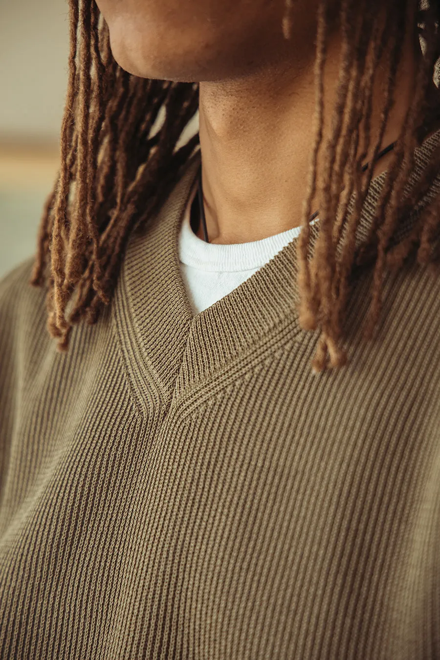 Flat Yarn Rib Knit Vest - Khaki