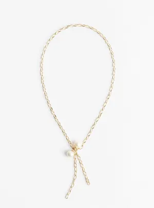 Gold Chain with Pearl Ball Piercing Necklace