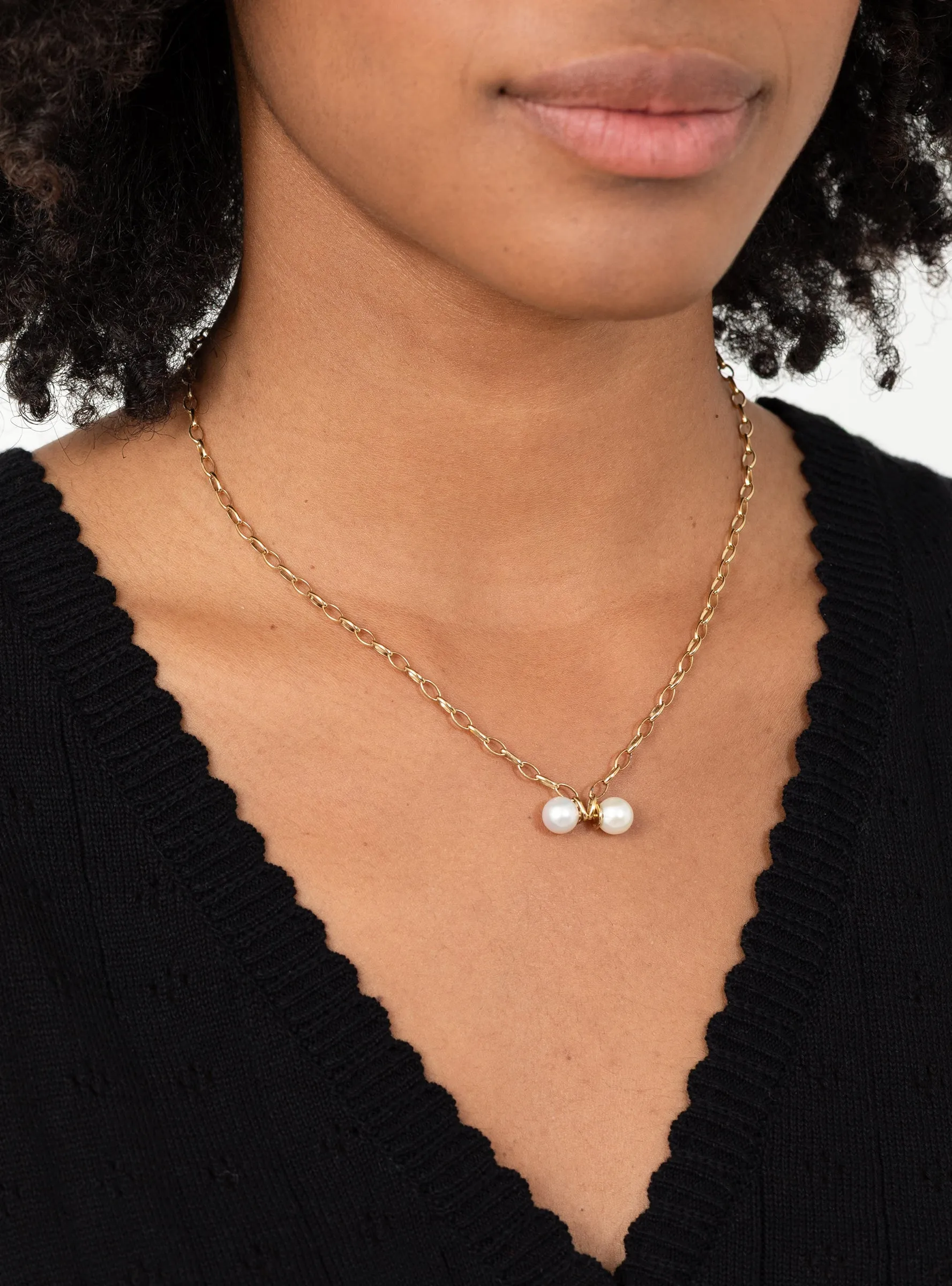 Gold Chain with Pearl Ball Piercing Necklace