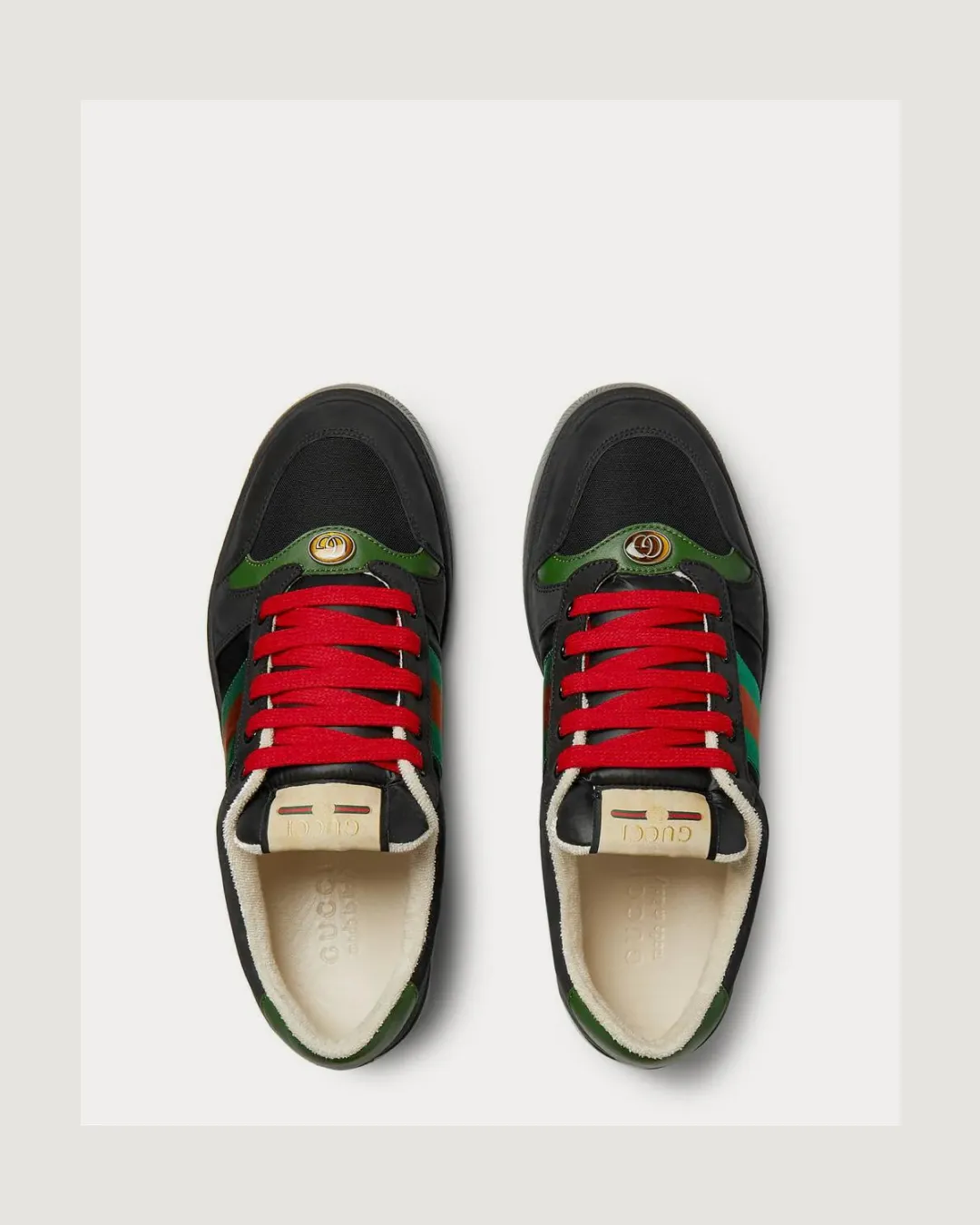 Gucci Screener Webbing-Trimmed 'Black' Leather. Suede and Canvas Sneakers
