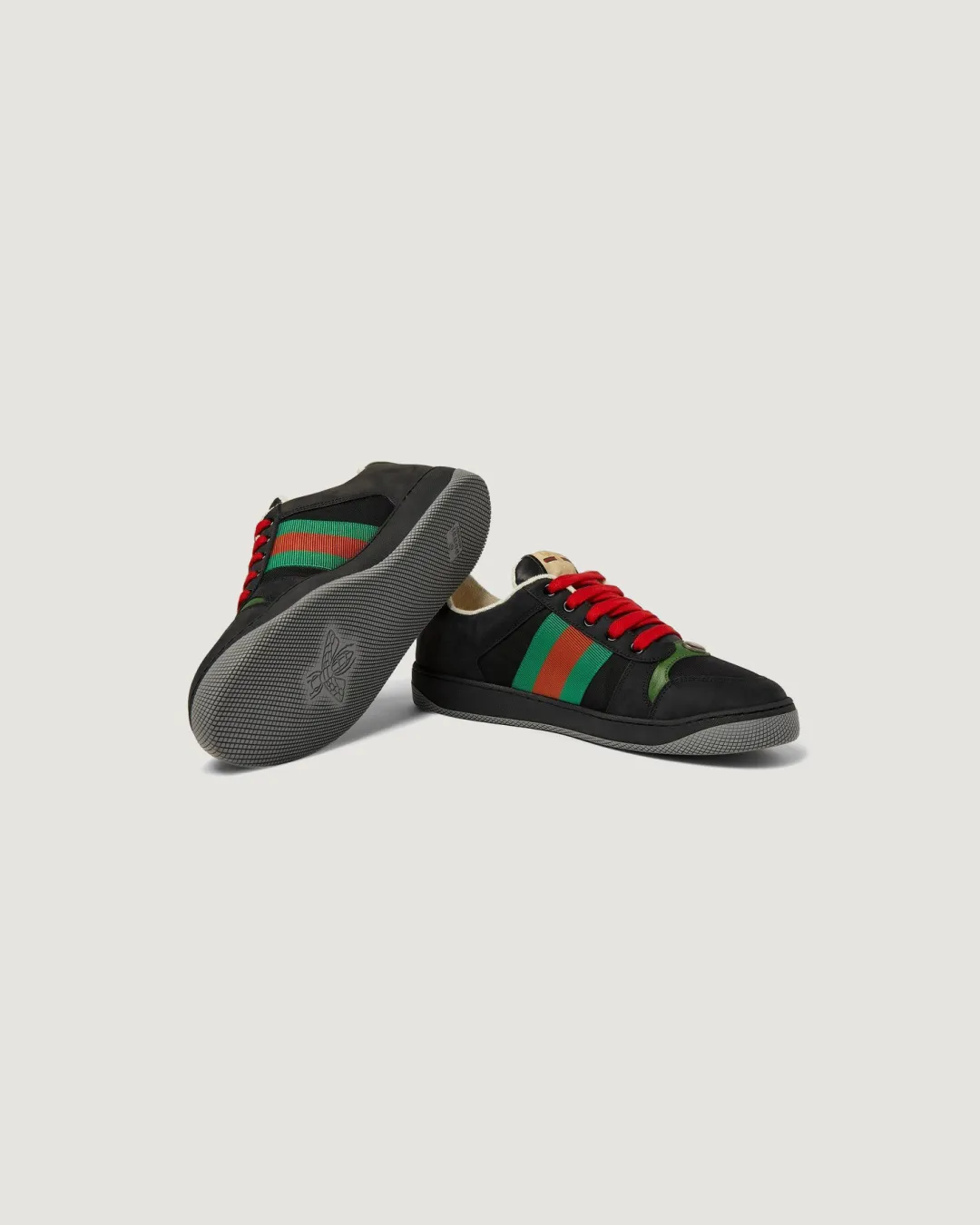 Gucci Screener Webbing-Trimmed 'Black' Leather. Suede and Canvas Sneakers