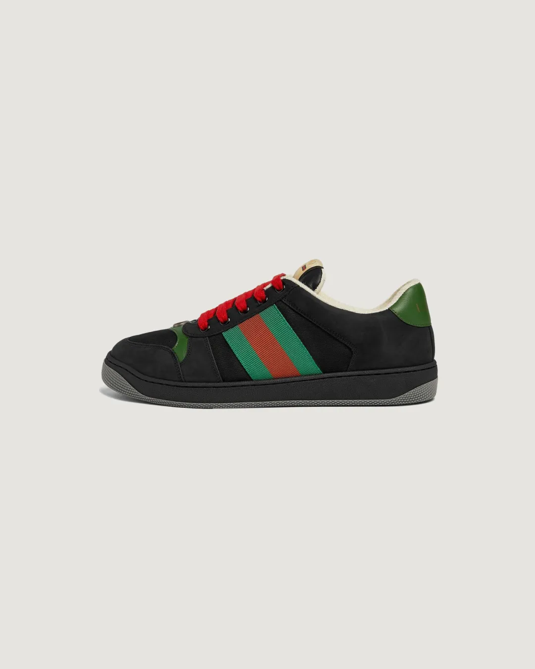 Gucci Screener Webbing-Trimmed 'Black' Leather. Suede and Canvas Sneakers