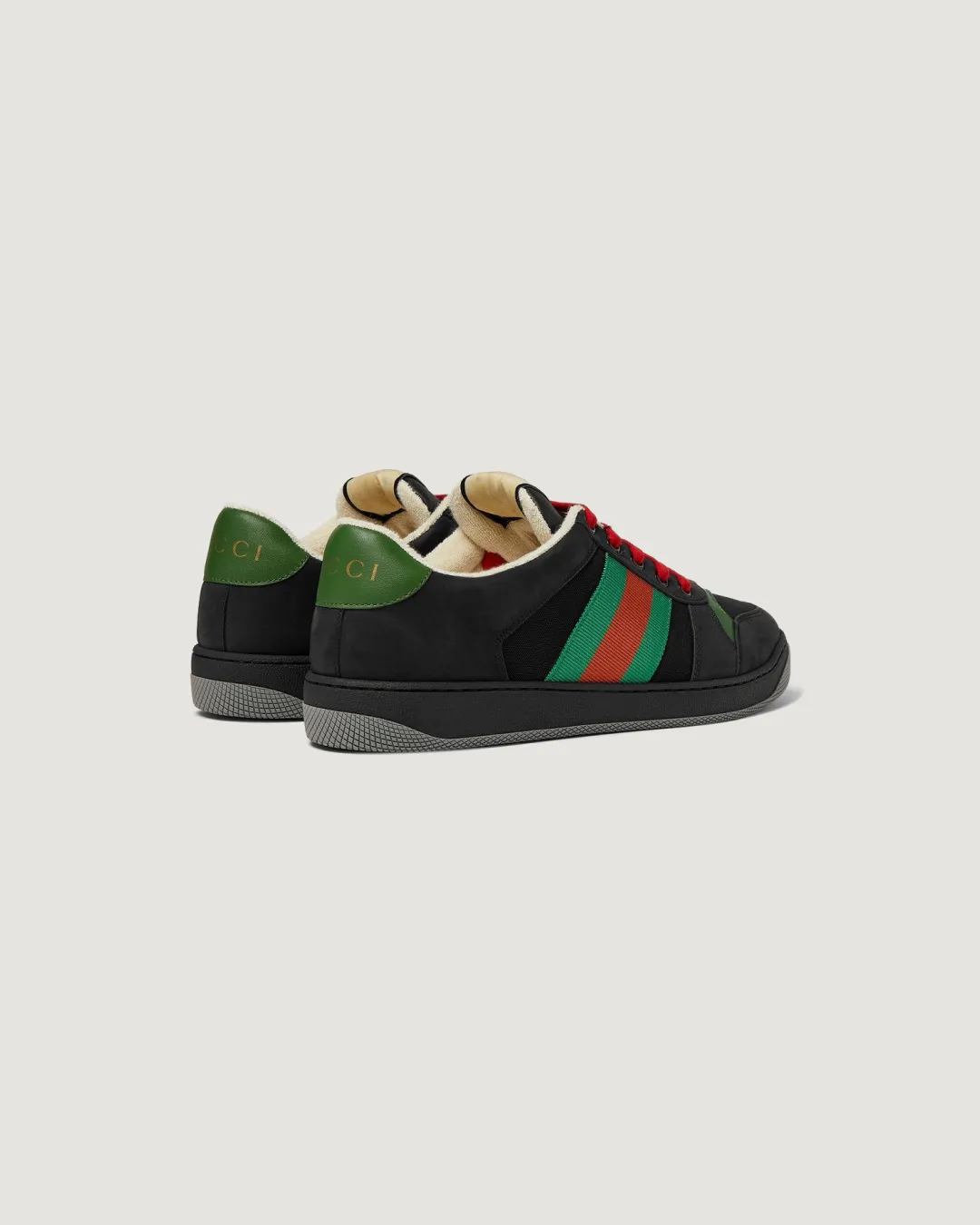 Gucci Screener Webbing-Trimmed 'Black' Leather. Suede and Canvas Sneakers