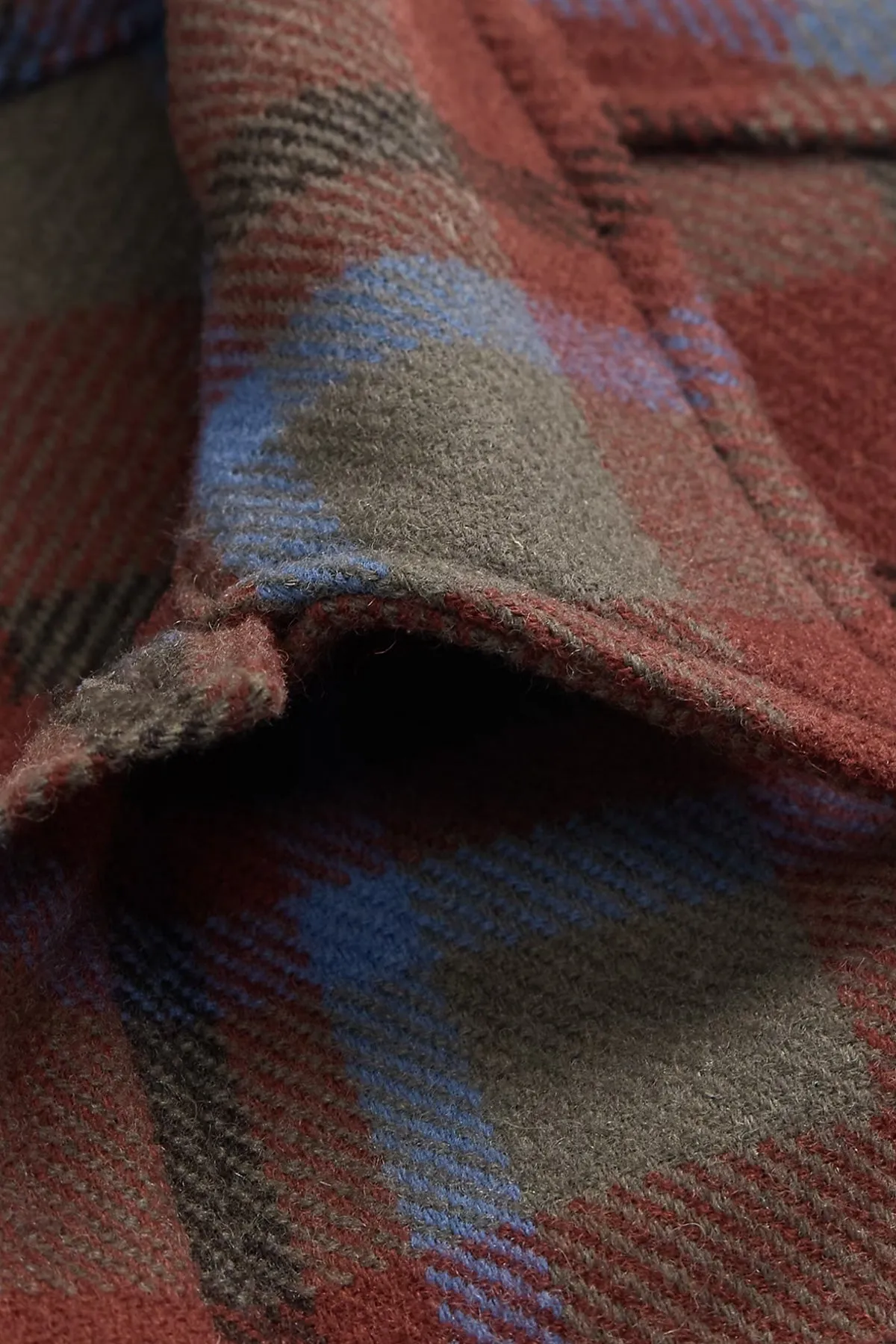 Plaid Wool Twill Shirt Jacket - Maroon Plaid