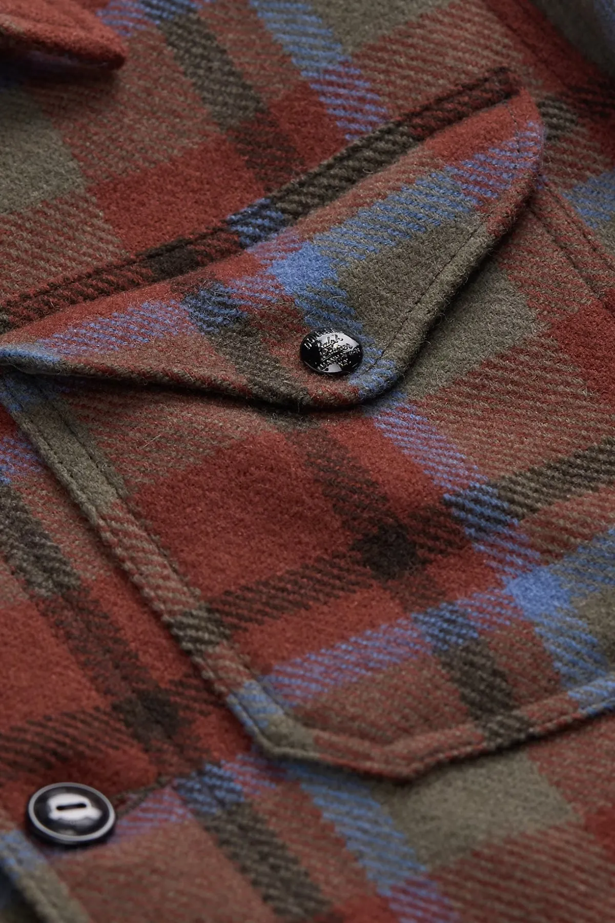 Plaid Wool Twill Shirt Jacket - Maroon Plaid